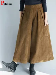 Baggy Womens Corduroy Culotte Vintage High Waist Wide Leg Pants Korean Fashion Ankle-length Big Size 4xl Pantalones Casual 2023