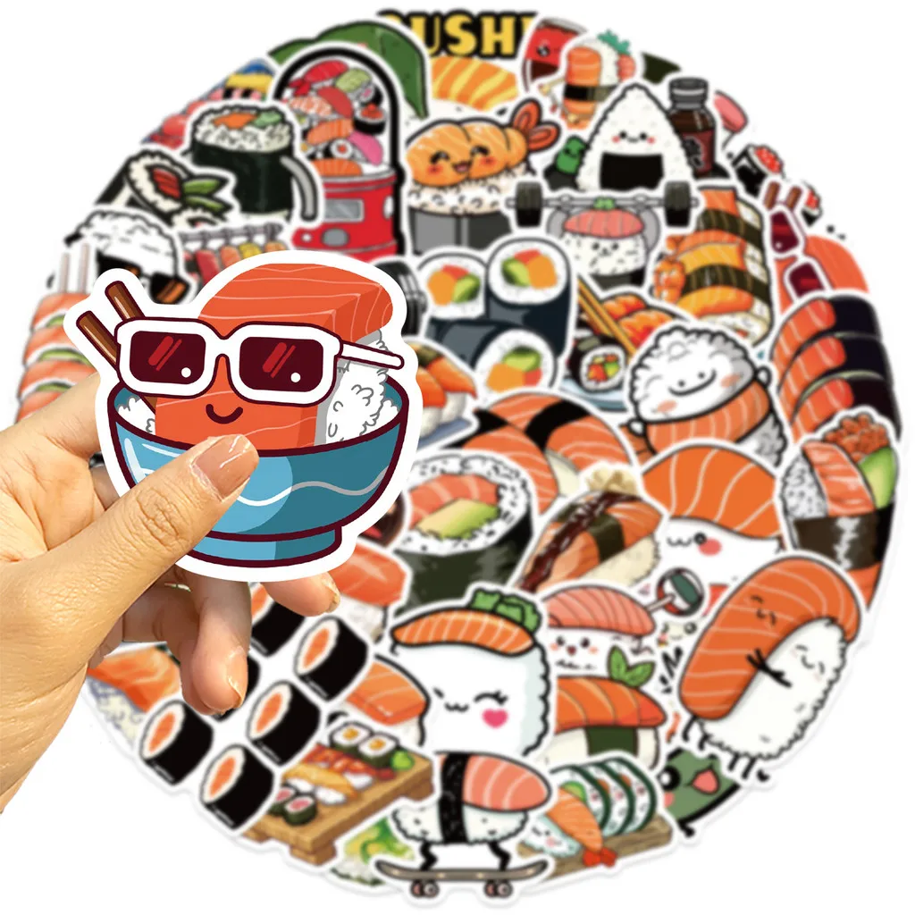 50PCS süße Cartoon Lachs Sushi Graffiti Aufkleber für Fahrrad Hand Konto Federmäppchen Aufkleber