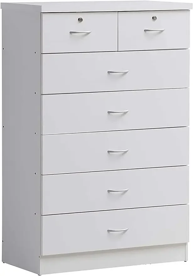 7 Drawer Wood Dresser for Bedroom, Wide Chest of Drawers, with 2 Locks on the Top Drawers