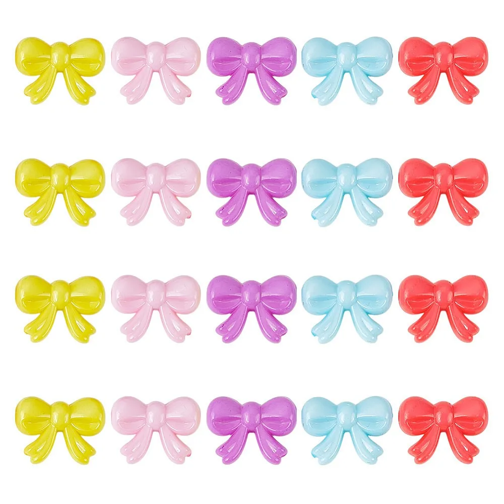 100Pcs 5 Colors Opaque Acrylic Beads Bowknot Mixed Color 15.5x20x8.5mm Hole: 2mm 20pcs/color