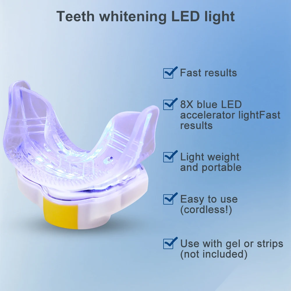 Mini luz aceleradora de blanqueamiento Dental con bandeja bucal, 8 luces LED UV azules y rojas para blanquear los dientes, carga USB C, vibración