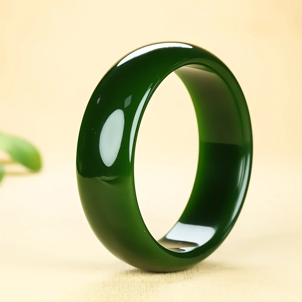 

Pulsera de Jade Falso Verde Espinaca Inspiración Vintage para Hombres - Diseño Ancho y Grueso