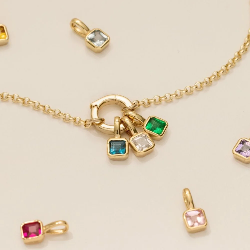 Colgante de Acero Inoxidable con Dijes Octagonales Clásicos de Piedras de Nacimiento, Cadena Abierta, Chapado en Oro de 14K, para Fabricación de Joyas DIY