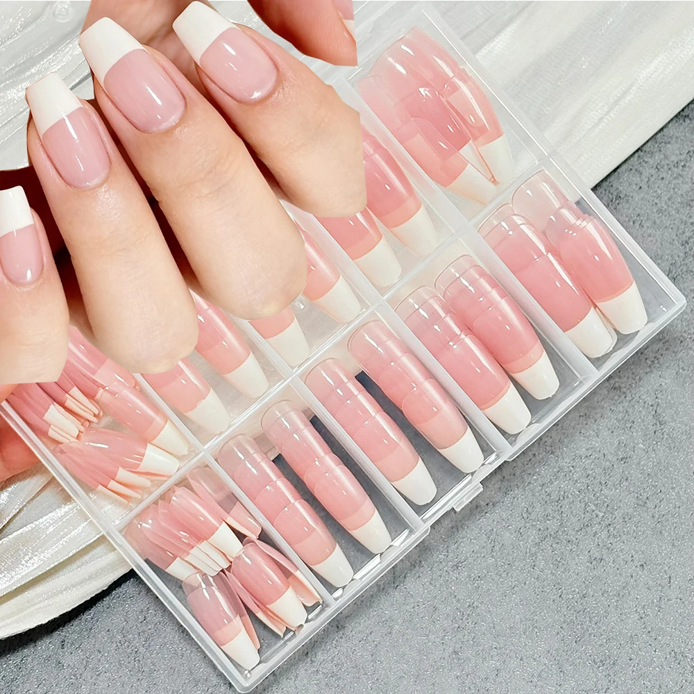 

120 шт. накладных ногтей средней длины, цвет нюд-розовый, для балетисток, накладные ногти-трансформеры, акриловые квадратные французские накладные ногти