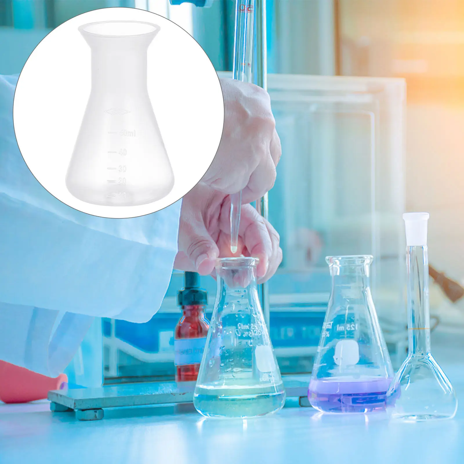 5Pcs Plastic Conical Flask Transparent Laboratory Flask for Chemistry Experiment Measurement Science Supplies Supply