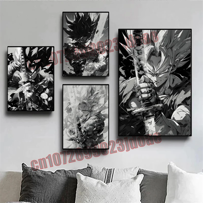 

Dragon Ball Goku Vegeta Black and White Anime Realistic Fusion Style HD Poster Canvas Painting Frameless Mural Children's Gift