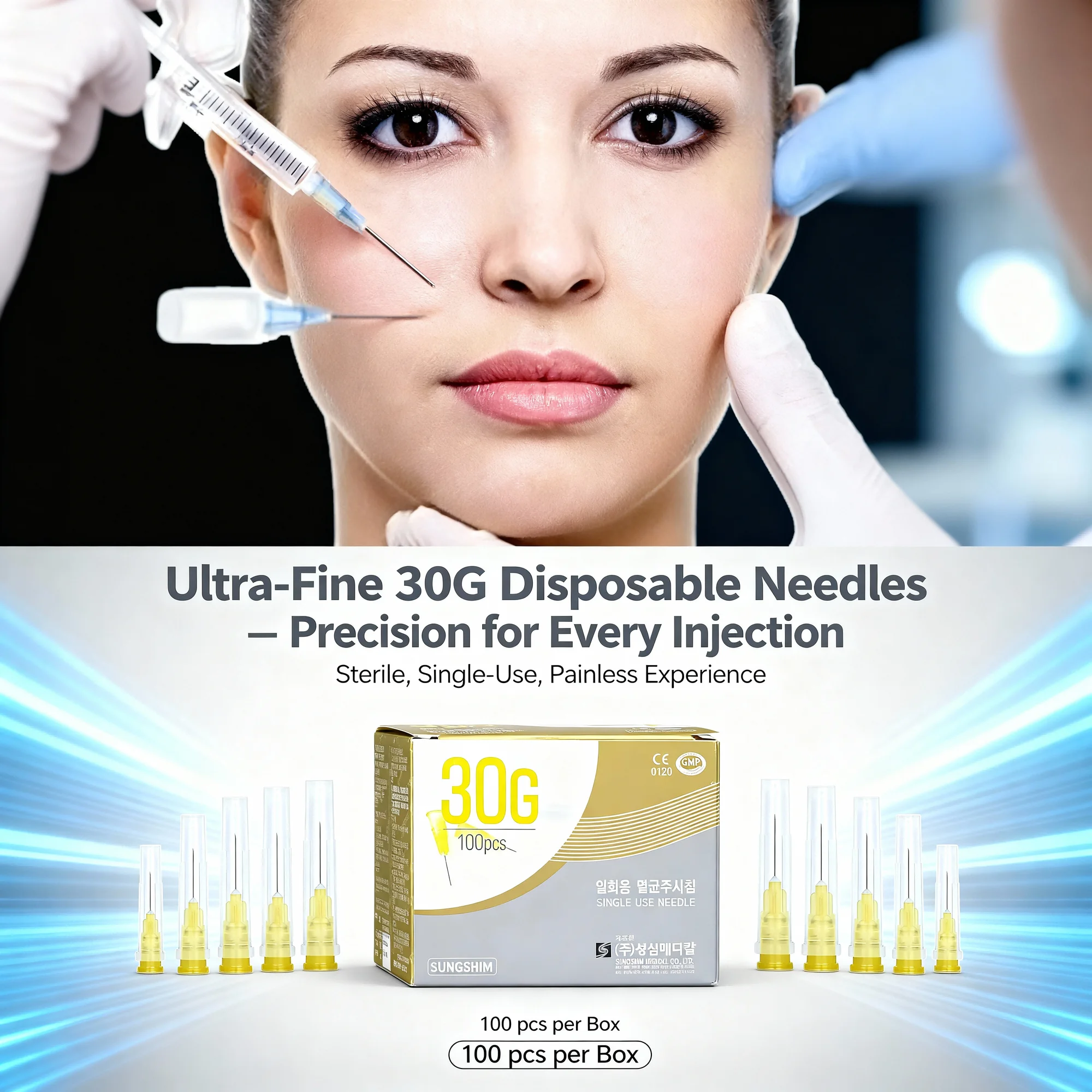 

50PCS Painless small needle- disposable 30G/32G/34G medical microplastic injection cosmetic sterile surgical tool