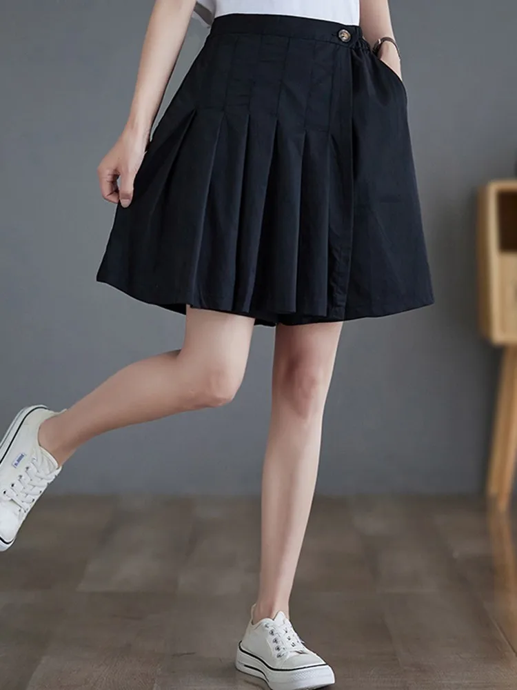 Women Casual Shorts Skirts New Arrival 2023 Summer Korean Style Solid Color Pleated High Waist Female Short Pants B2867