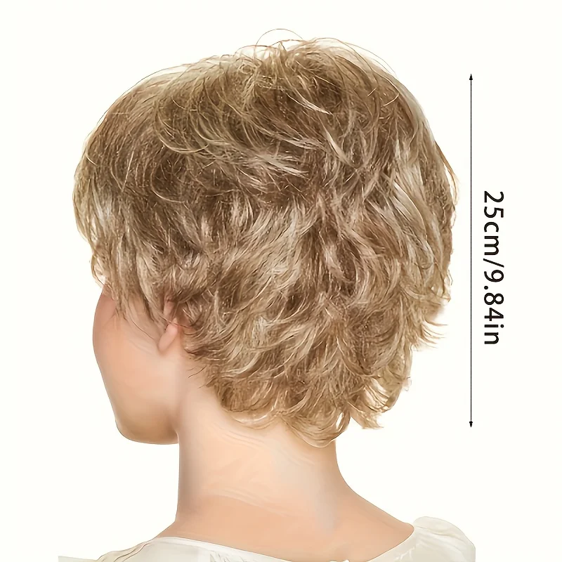 Elegant, fluffy, fashionable silver-gray synthetic wig with bangs, top-of-the-head scalp medium-length hair wig, perfect summer