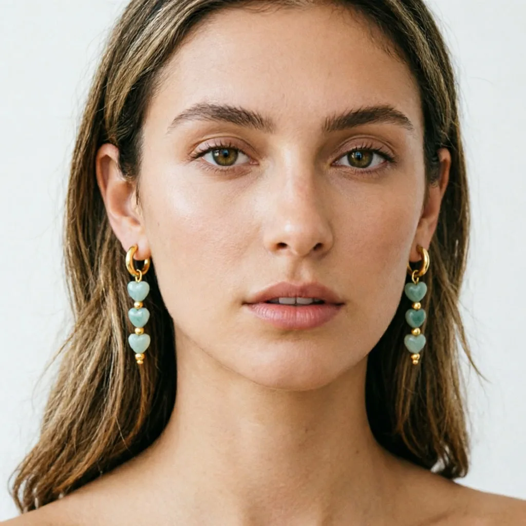 316L Edelstahl Creolen für Damen 2026 Natürlicher Jaspis Herz Mond Stern Anhänger Ohrringe Böhmischer Schmuck – Detail 9