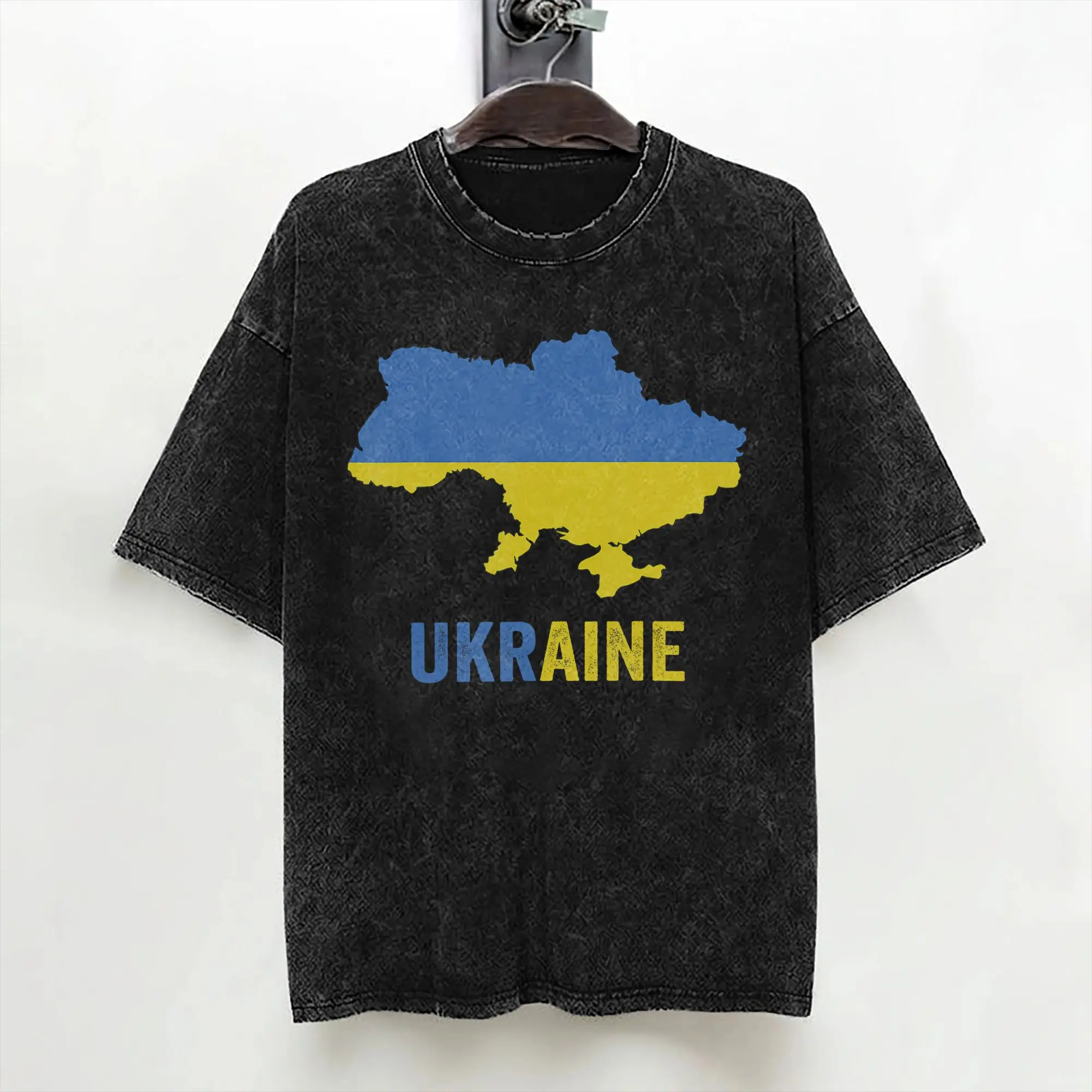 Ukraine Map Ukrainian T Shirt Washed 100% Cotton Oversize T-Shirt  Retro Men Women Streetwear Graphic Tees