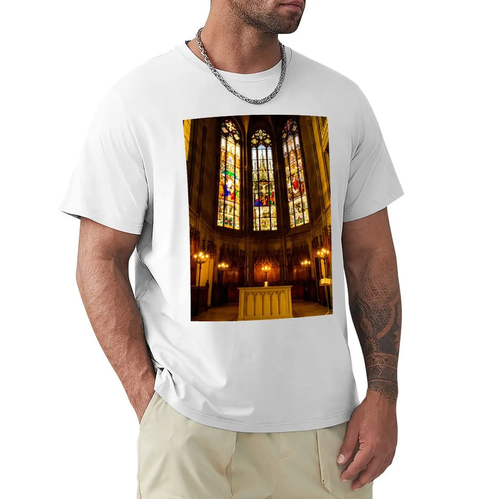 Stained glass windows in church T-Shirt anime clothes cute clothes vintage clothes sports fans men t shirts