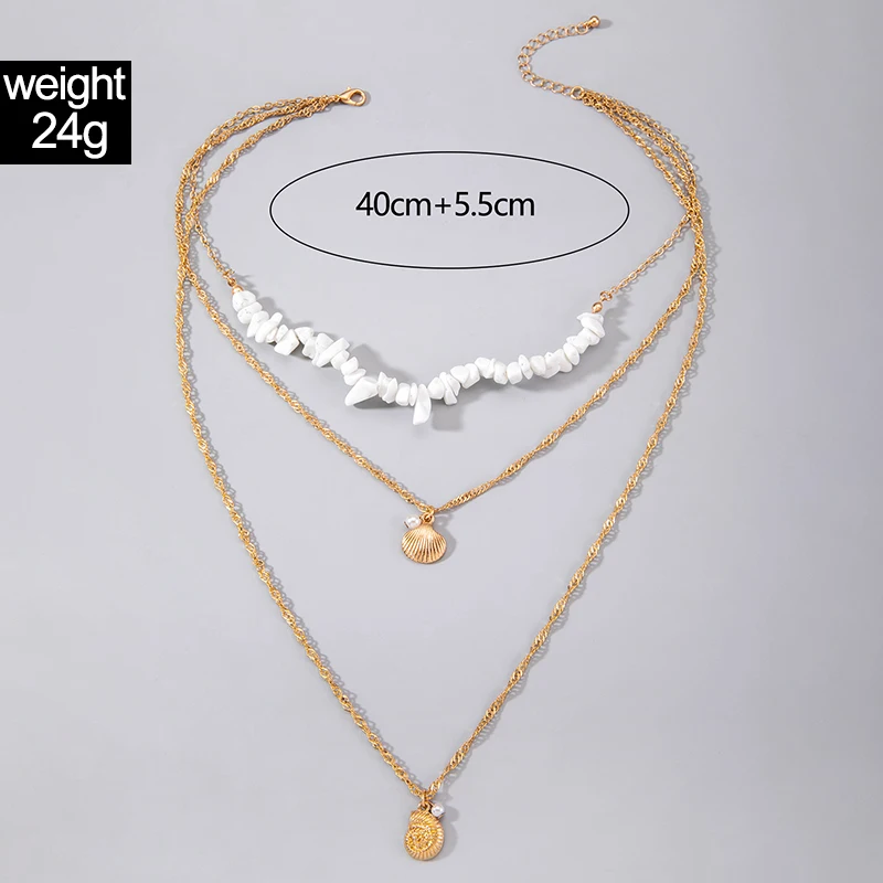 Tocona Bohemia Shell Snail Layered Pendant Necklace for Women White Stone Beach Party Alloy Metal Ajustable Jewelry Collar 25216