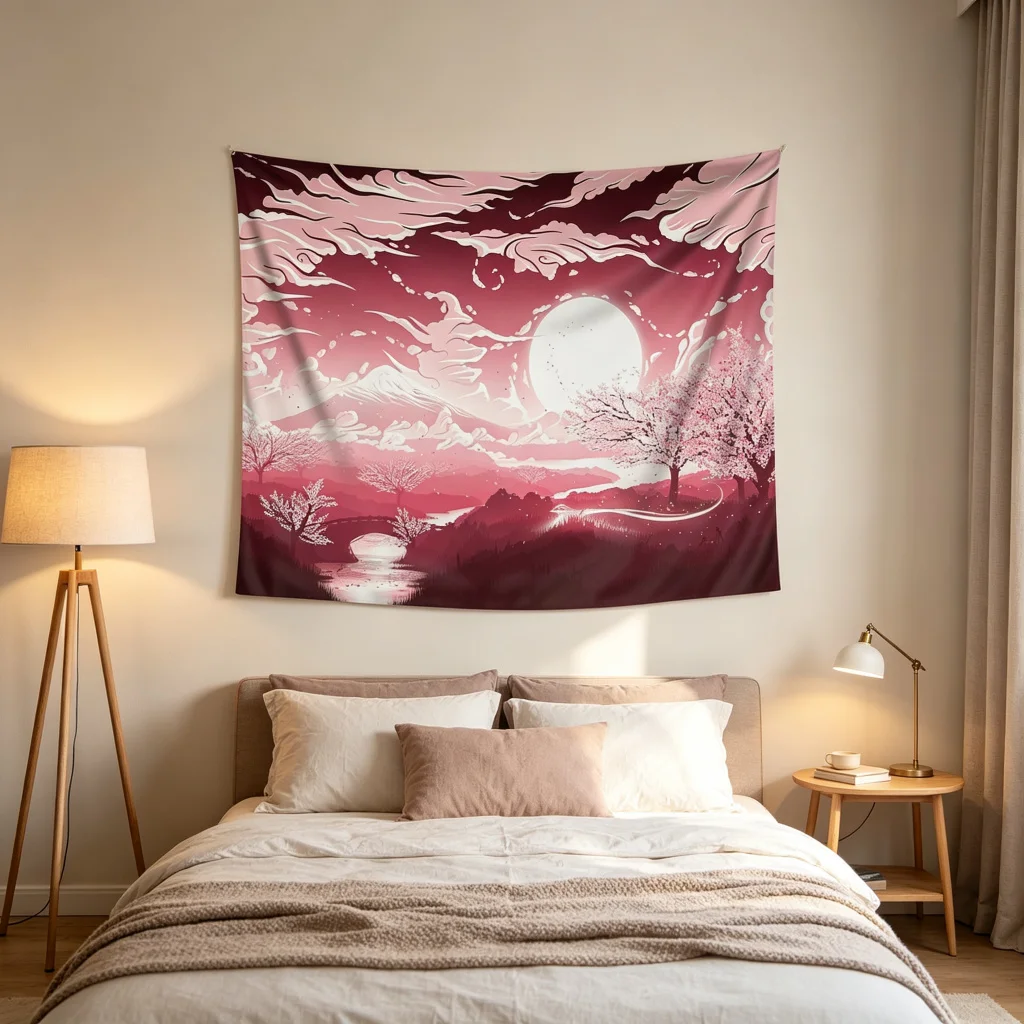 1PC Red Waves Print Backdrop Banner, Bedroom Living Room Photo Background, Polyester Wall Hanging, Home Decor, Wall Art