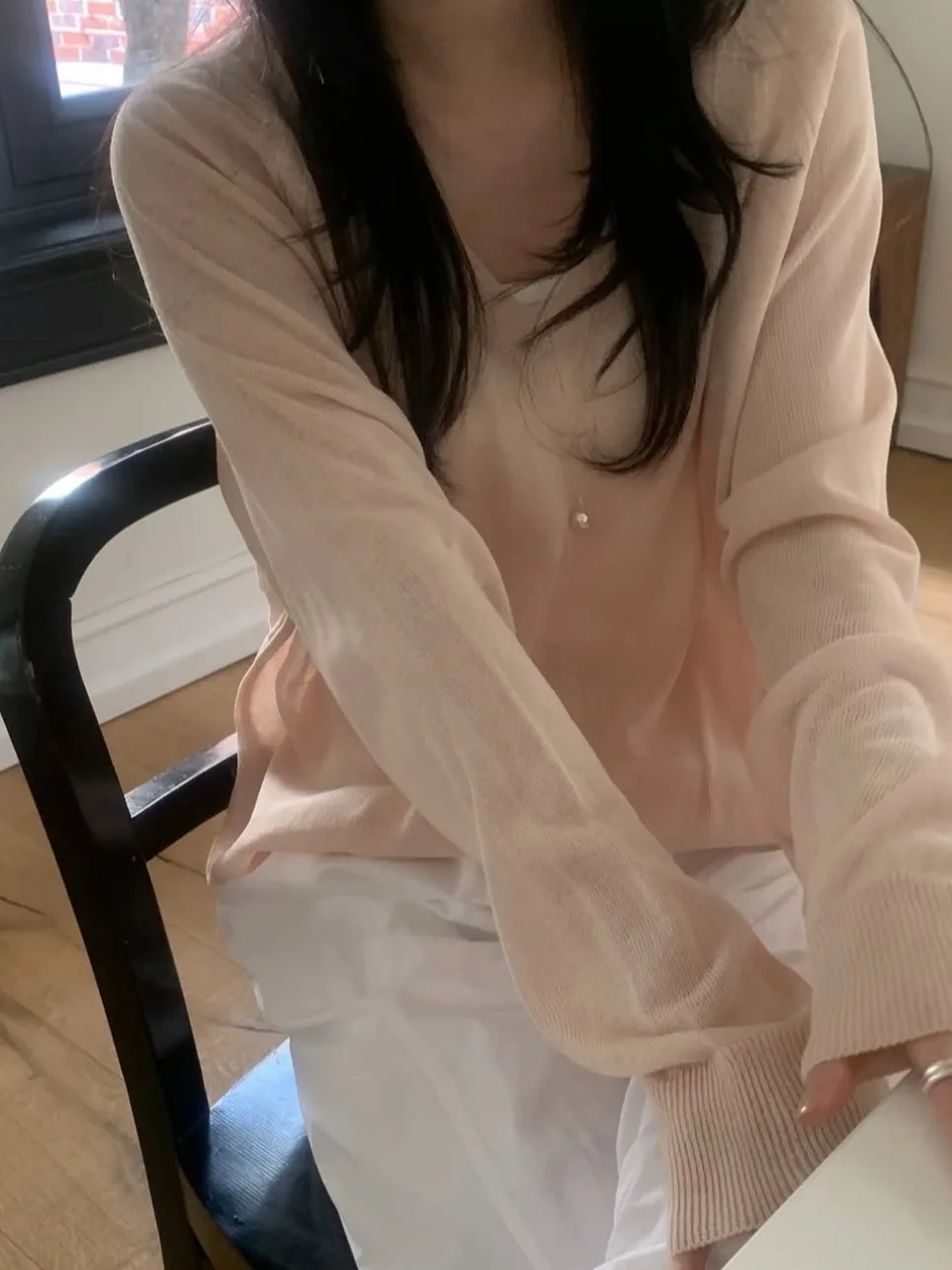 

Summer New Women's Loose Long Sve V-Ne Pure Color Knitted Sun Protection Top Simple Elegance Lazy Sle Casual Wear