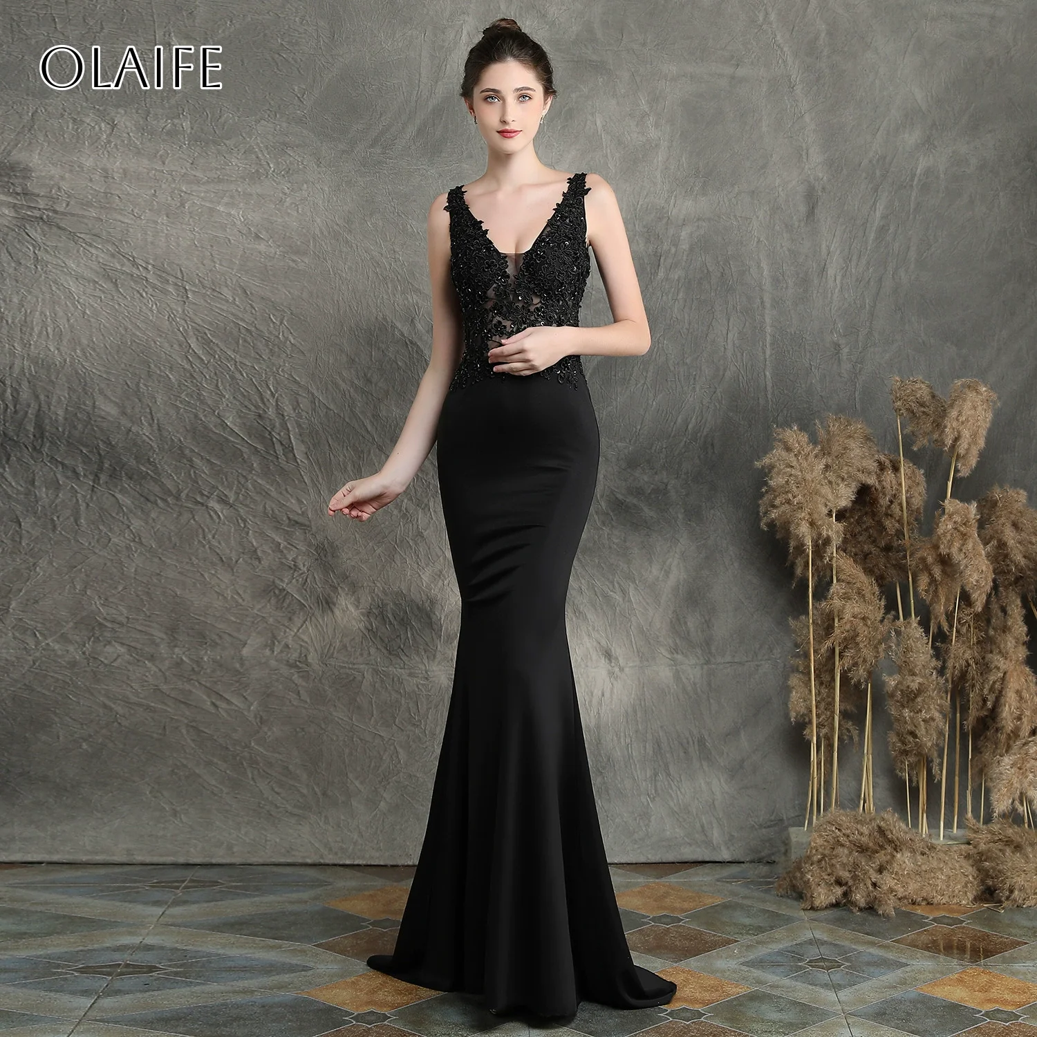 Com decote em v apliques frisado sem mangas cetim vestidos de noite longos personalizados vestidos de fiesta elegantes