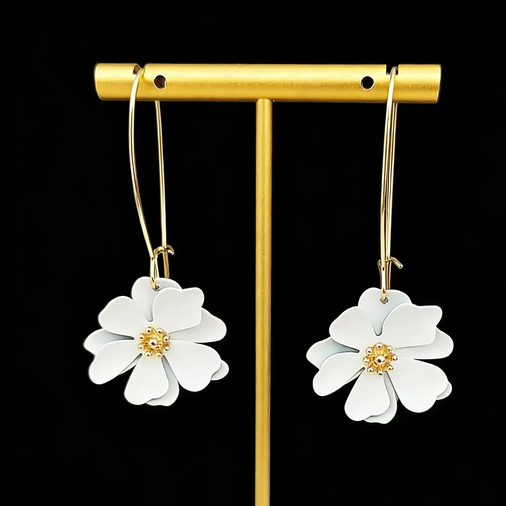 Flower Drop   Red Enamel Earrings for Women Korean Sweet Long Petal Earrings Accessories Jewelry