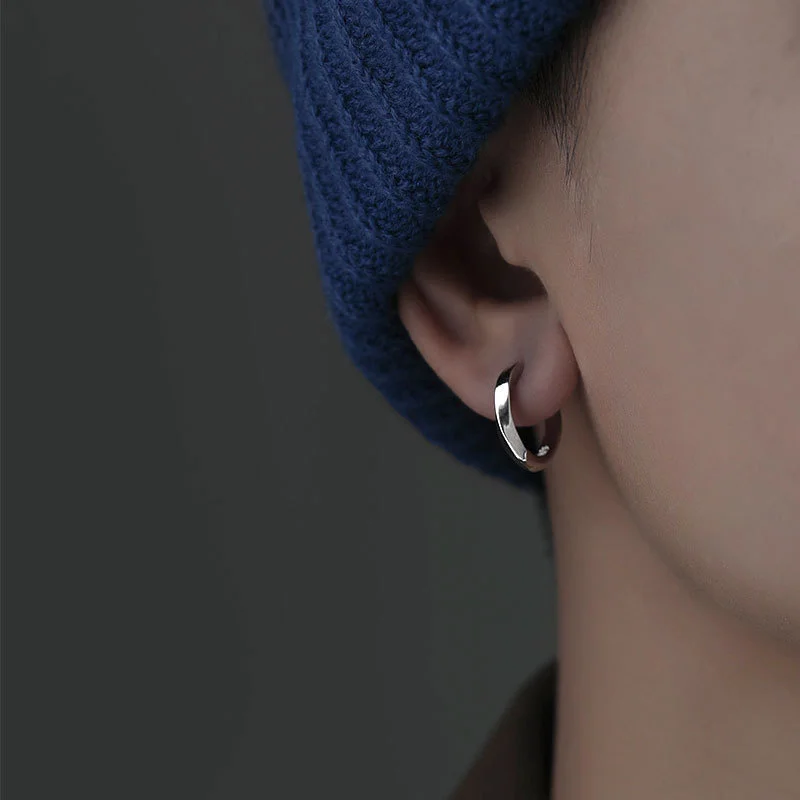 12MM Hoops Earrings For Men Jewelry Personality 925 Sterling Silver Earrings Male Party Accessories