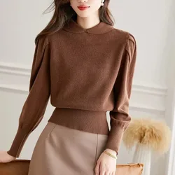 Autumn and Winter Women's Pullover Doll Neck Knit Loose Solid Color Fashion Sweater Underlay Casual Elegant Long Sleeve Tops