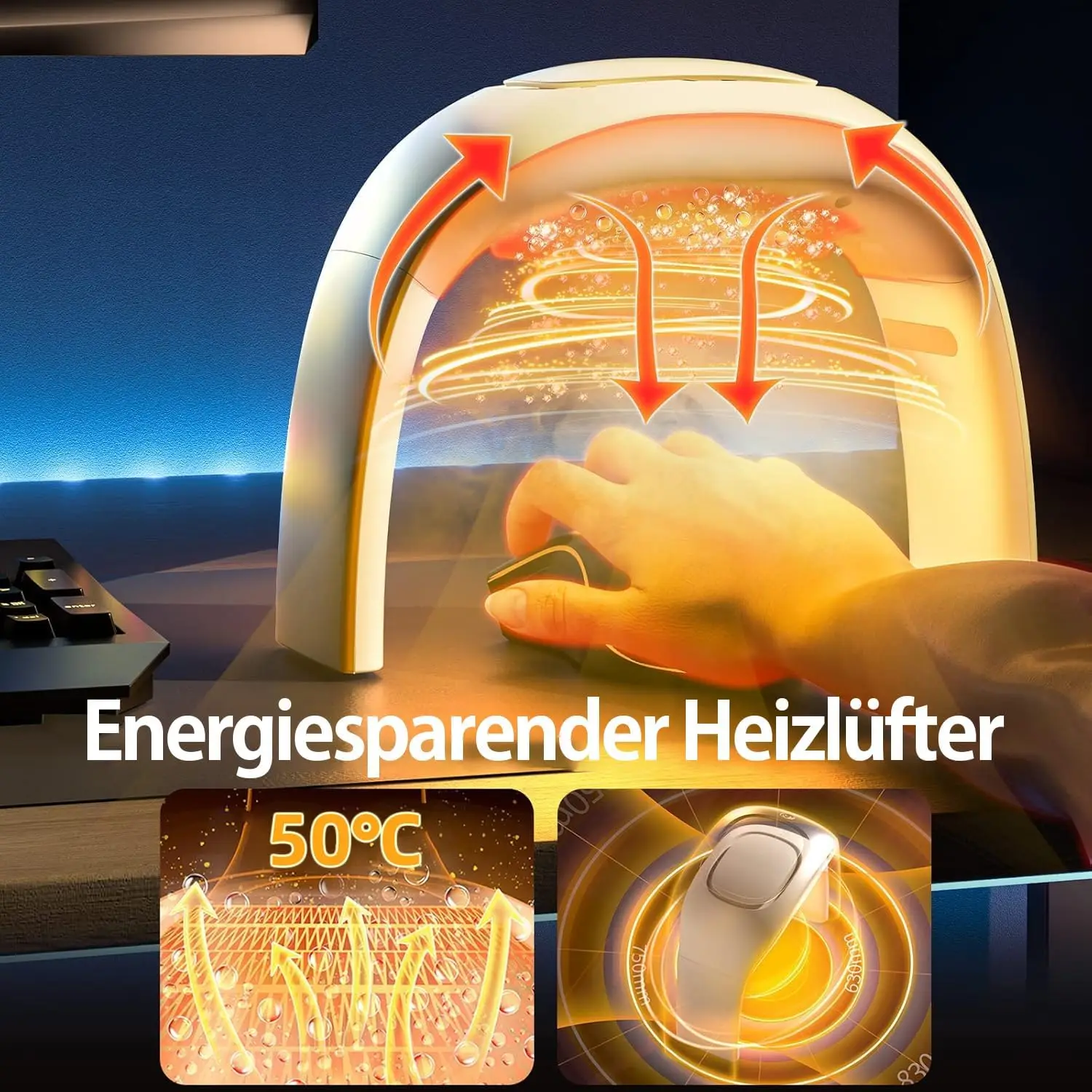 

Desk Heater, Ceramic Hand Warmer with Thermostat, Energy Efficient Personal Heater for Office, Beige