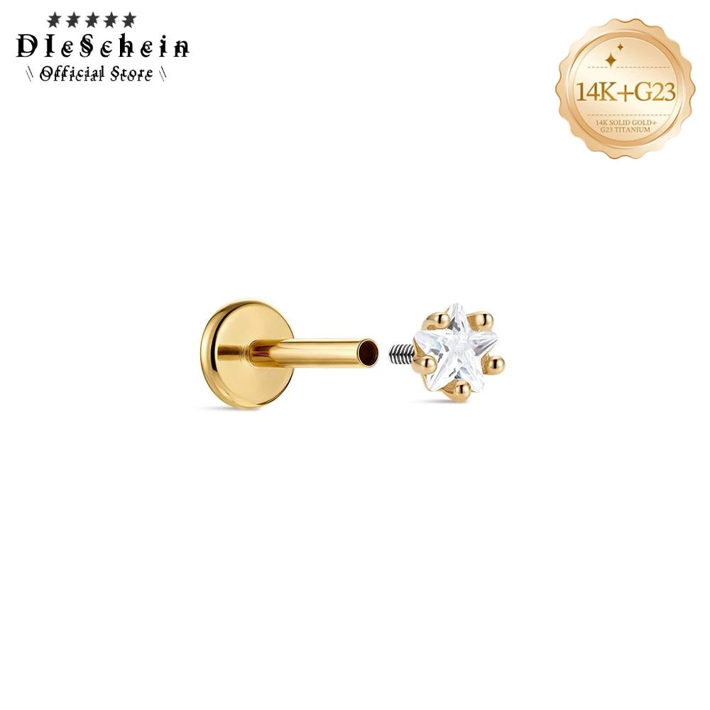 Piercing de Nariz DIeSchein14K de Oro Sólido con Poste de Titanio Grado Implante G23, Hipoalergénico, Joyería para Piercing de Fosa Nasal, Multiusos para Helix y Tragus