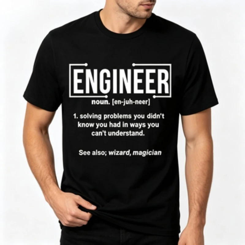 Men 100% Cotton Engineer Noun Definition Graphic T-Shirt, Solving Problems You Didn’t Know Casual Male Short Sleeve Tees