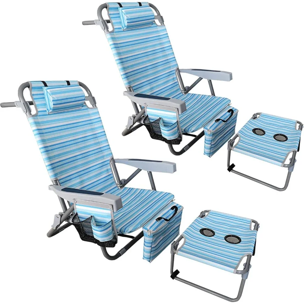 Folding Beach Chair 2 Piece Set Adult Heavy Duty 350 lbs with Camping Table, Portable Beach Chair, 5 Position Adjustable