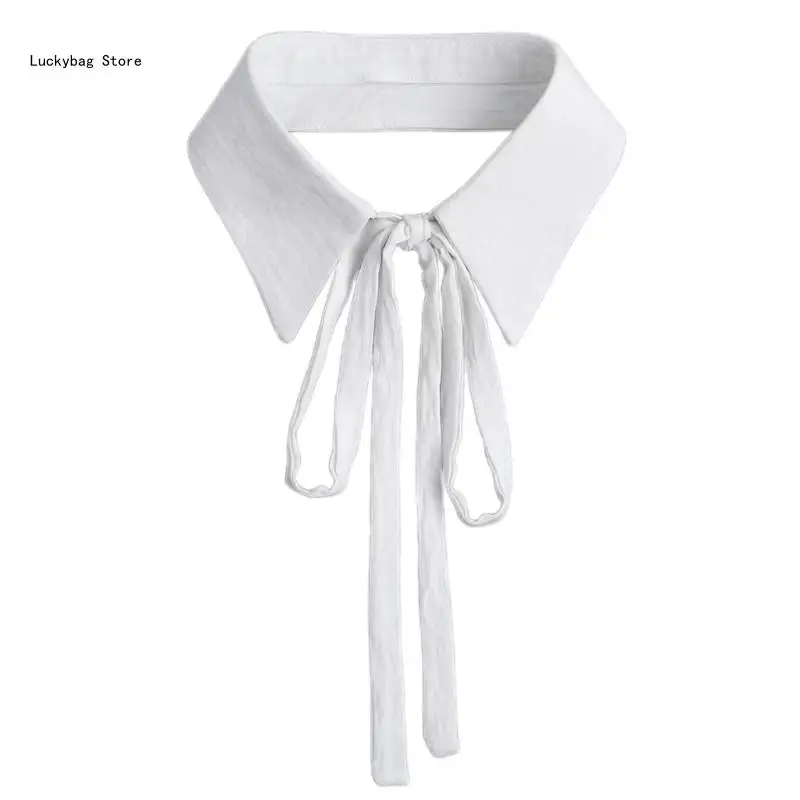 

Women Decorative Bows Tie False Collar Lapel Detachable Blouse Collar Choker Wrinkled Half Shirt Clothing Accessory