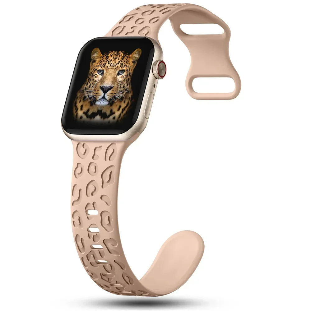 Pulseira gravada para apple watch band 44mm 40mm 45mm 49mm 41mm 42mm pulseira de silicone leopardo iwatch série 9 7 6 5 4 se 8 ultra 2