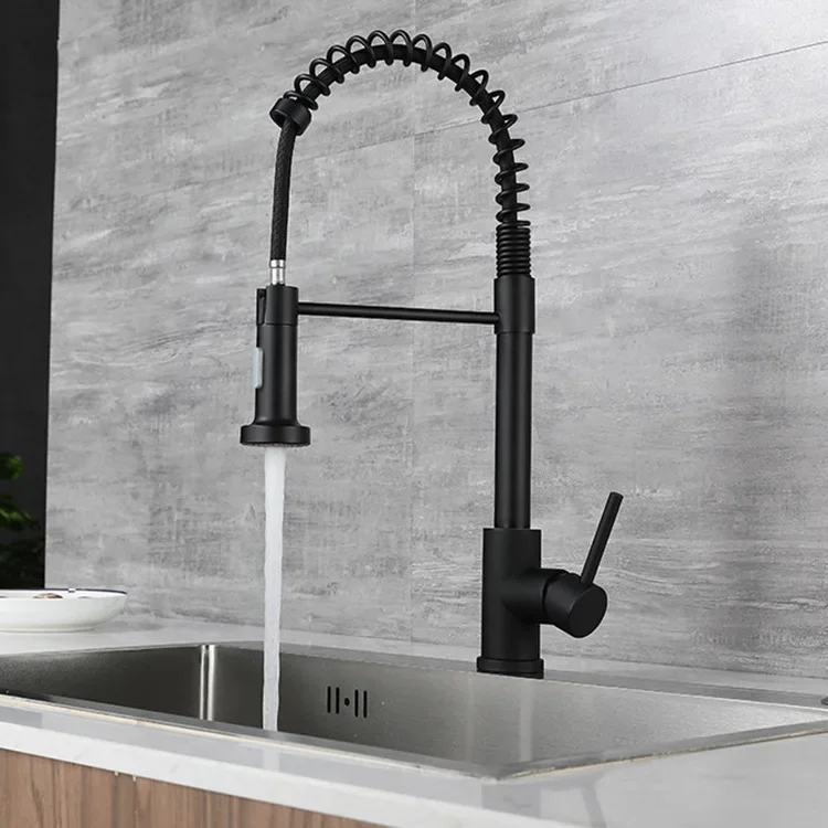 

# *-весенний кухонный смеситель из нержавеющей стали, матовый черный, выдвижной, смесители для кухонной мойки, выдвижные пружинные кухонные смесители