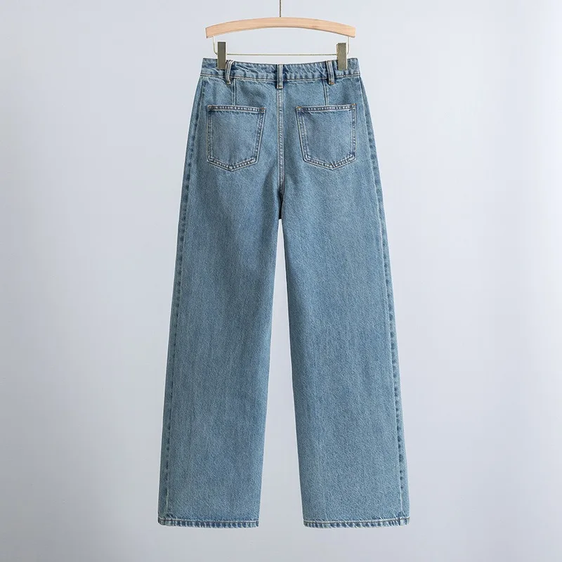 New Low Waist Retro Old Split Straight Wide-leg Jeans for Women