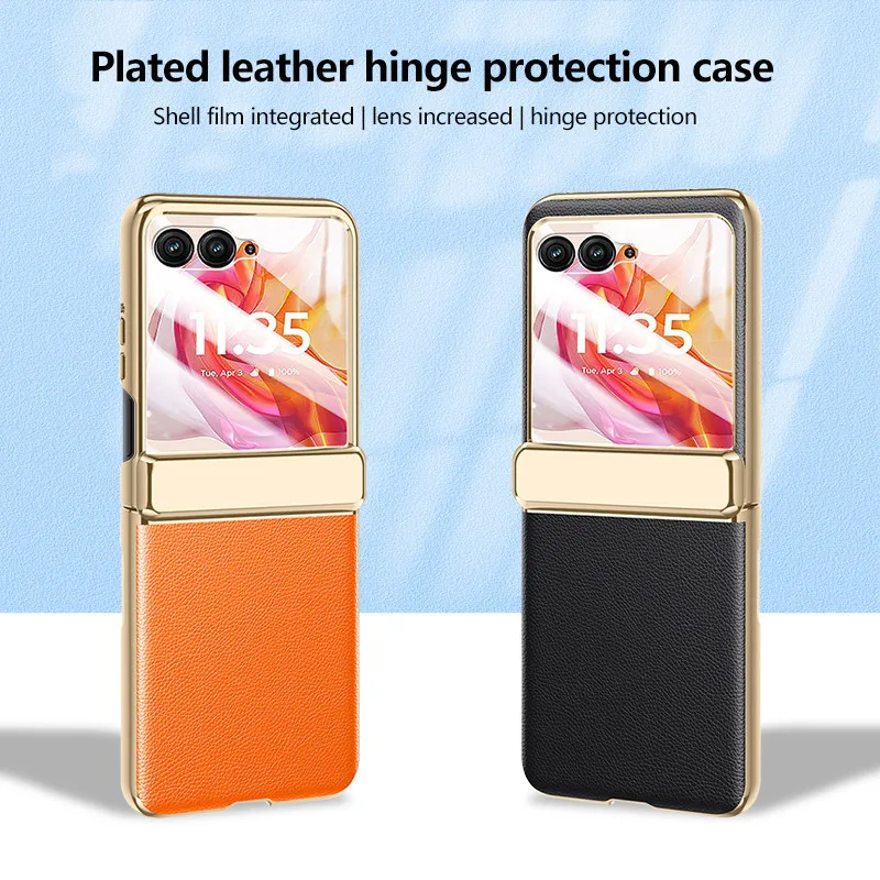 

Plain Leather Phone Case For Motorola Razr50 Razr 50 Ultra Skin-friendly Hinge All-inclusive Folding Shockproof Hard Back Cover