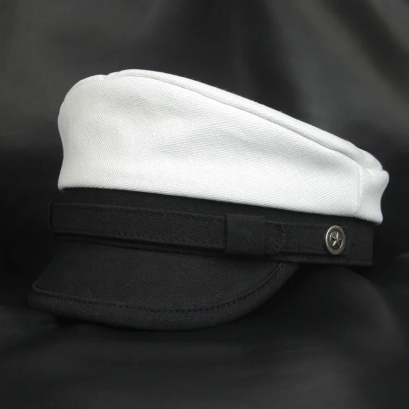 Topi pelaut wanita, gaya Militer Tentara keren mode topi Angkatan Laut atasan datar sepeda motor topi penampilan panggung topi kapten