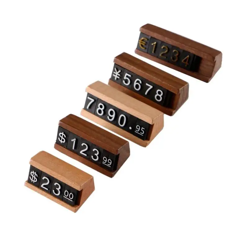 1Pcs Adjustable Number Letter Price Label Commodity, Wine, Tea, Beauty Products Display Plate Wood Price Cube Tags