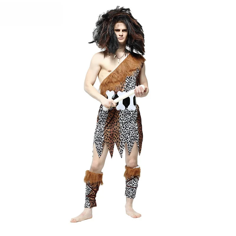 Adult Men's Wild Man Costume loween Cosplay Masquerade Performance Leopard Print Outfit Traditional Ethnic Stage Costume