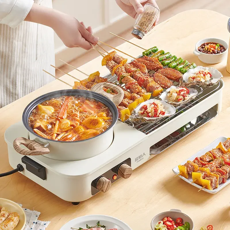 Electric barbecue stove household two-in-one hot pot barbecue shabu-shabu one-in-one pot multi-function barbecue plate