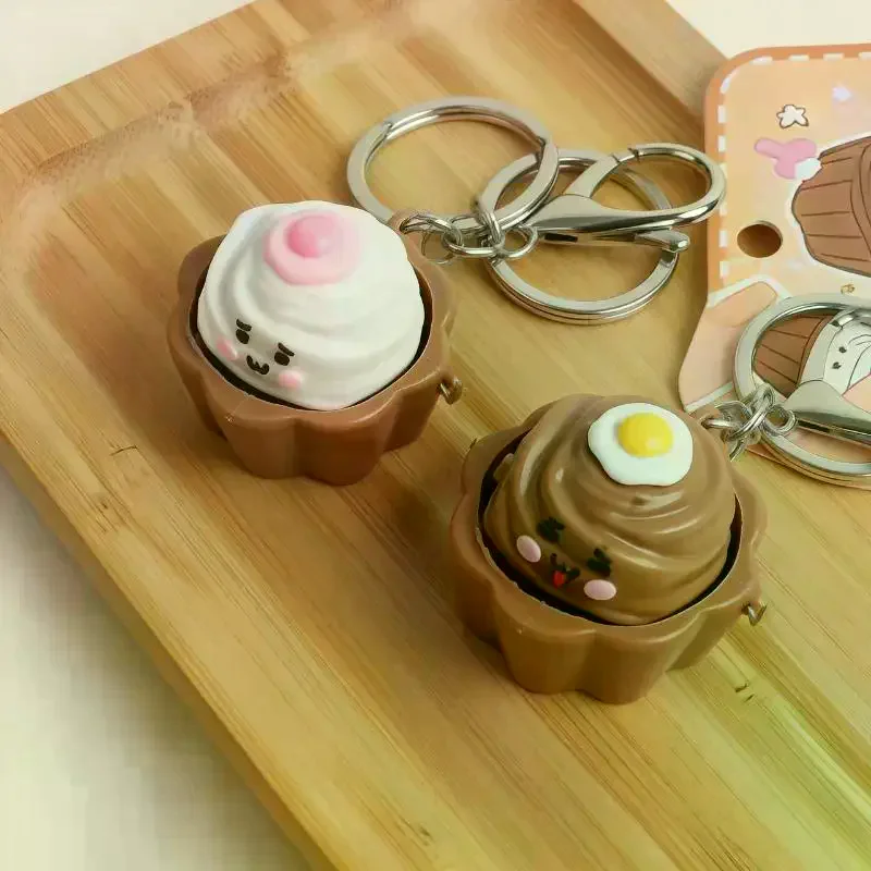 1Pcs Mini Simulation Cake Button Stress Relief Keychain Decompression Cake Clicker Keyring Bag Pendant Creative Office Gift