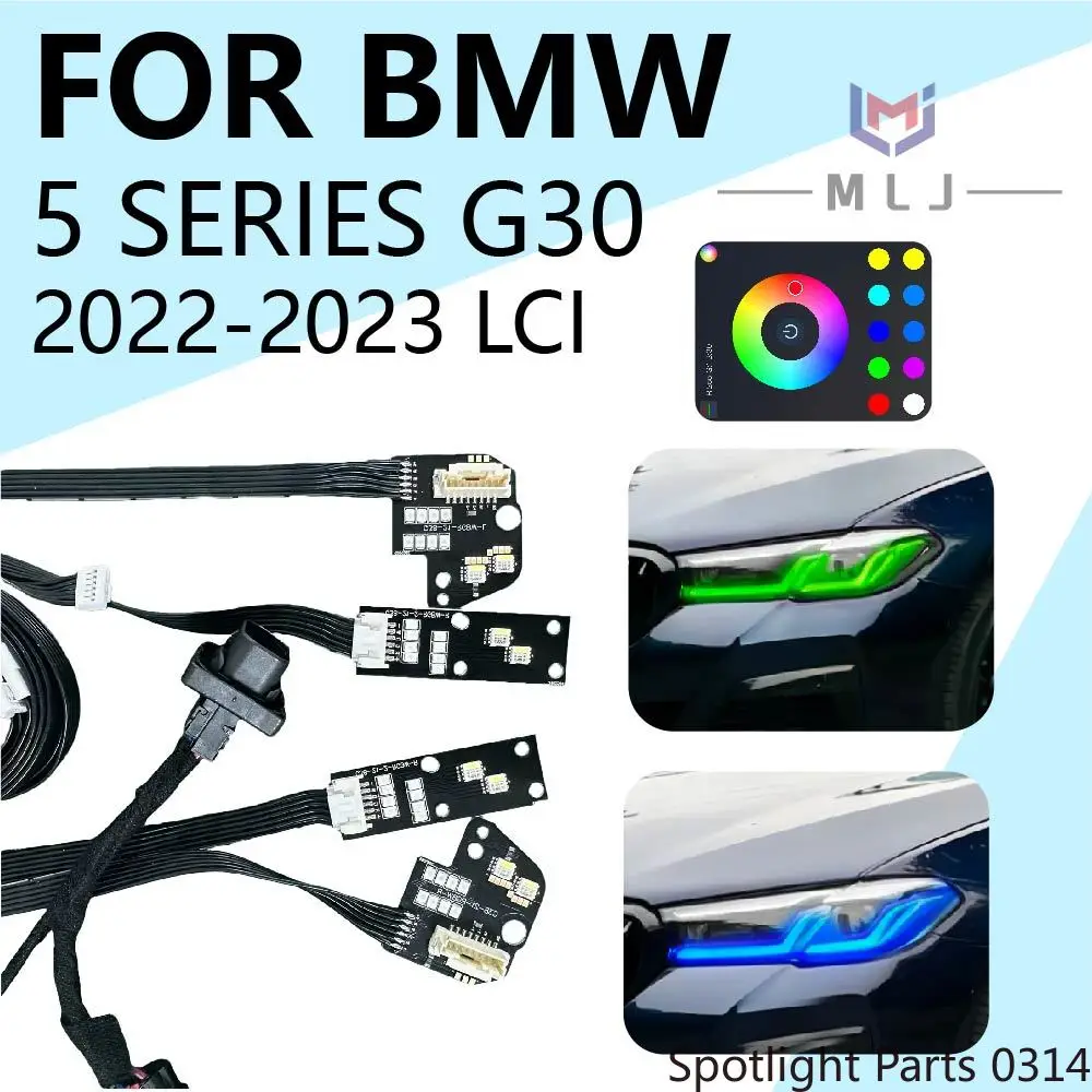 RGB For BMW 5 Series G30 2022 2023 LCI DRL Headlight Plug and Play Controller by Phone Angel Eye RGB Wiring Internal Harness