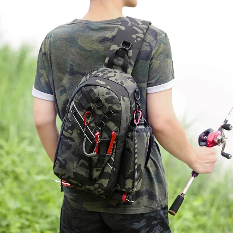 Lure Bag Nylon Fishing Gear Bags Crossbody Fishing Rod Bag Multifunction Waist Bag Large Capacity Outdoor Hiking Backpack