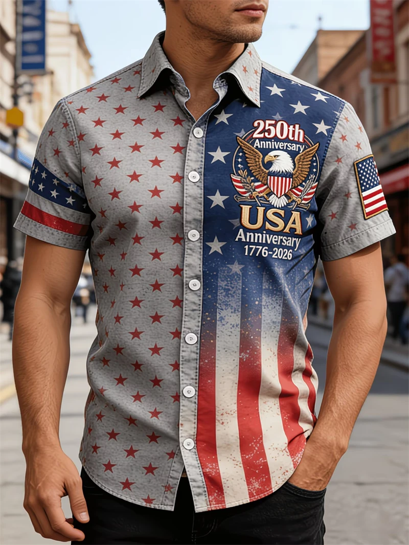 USA 250 Years Of Freedom 1776-2026 Hawaiian Shirt Men 2026 New USA Independence Day Shirt Clothing 4th Of July Patriotic Gifts