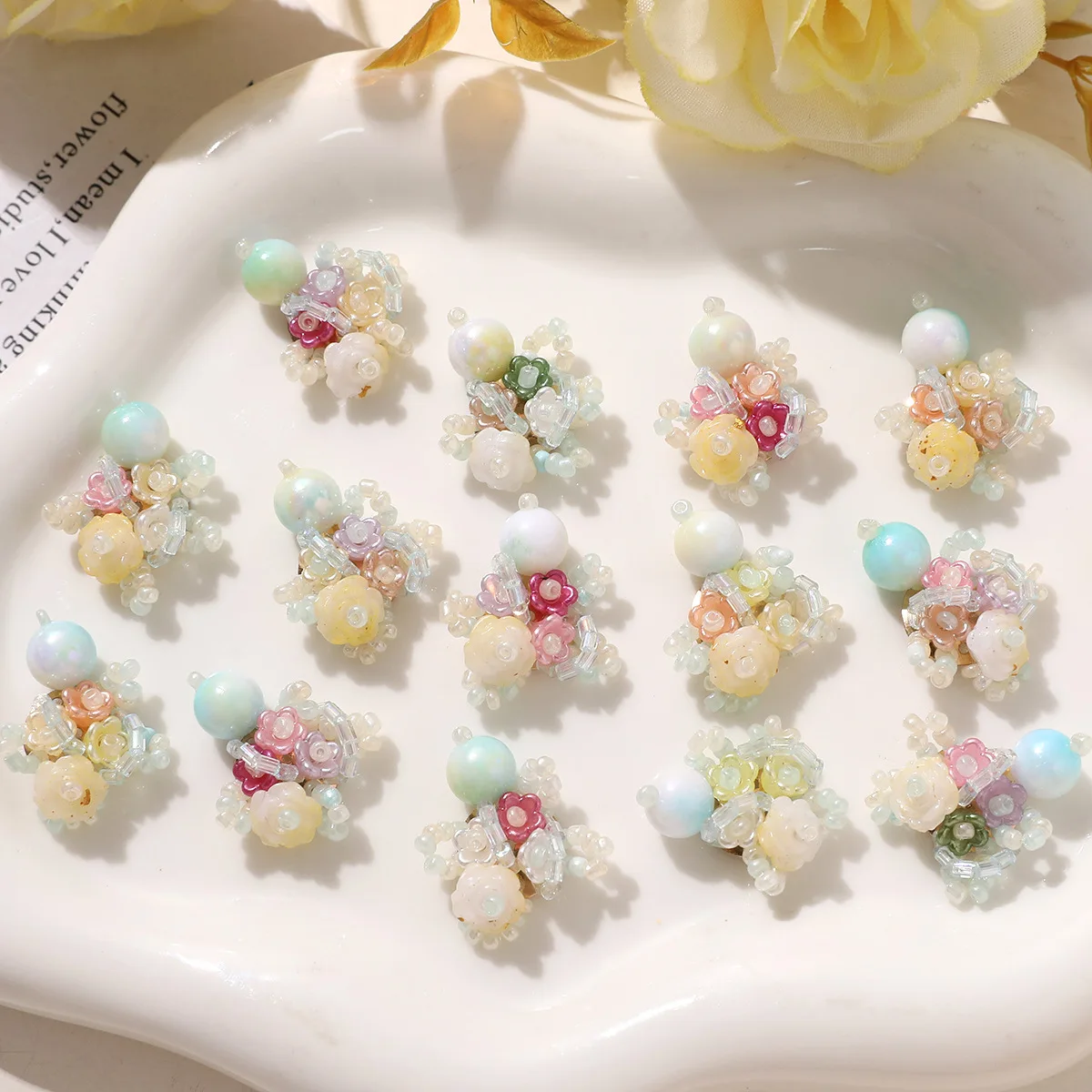 Shoe Charms 1 Piece Soft Gradient Resin Beaded Small Flower DIY for Jelly Clog Sandals Cute Summer Korean Style