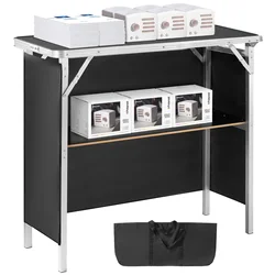 SucceBuy Folding Portable Bar Table Tradeshow Podium Table for Party Picnic Exhibition Include Carrying Case Storage Shelf Skirt