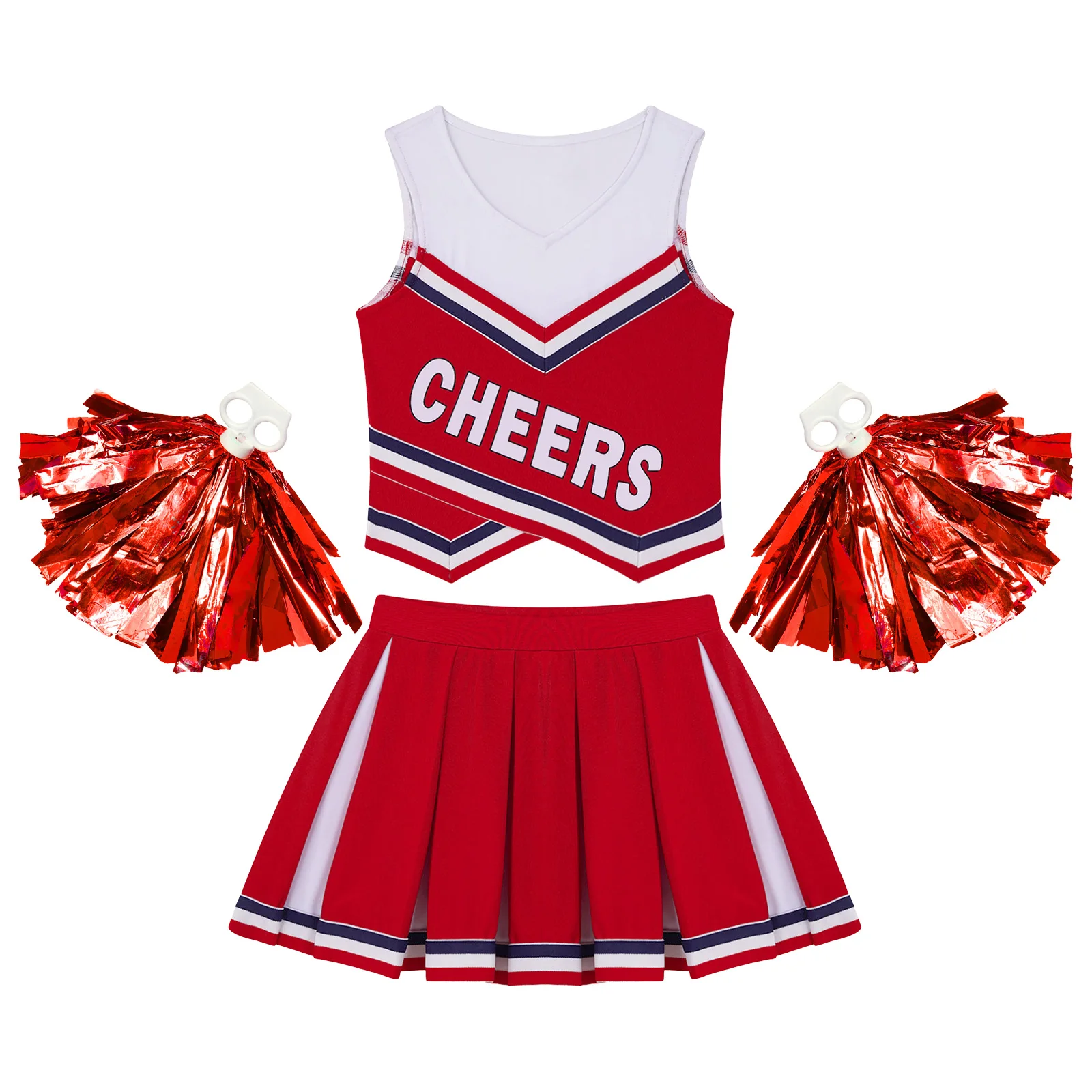 Kids Girls Sleeveless Cheer Dance Outfit Set for Cheerleading Uniform Cosplay Cheerleader Costume Teens Dancewear Teamwear