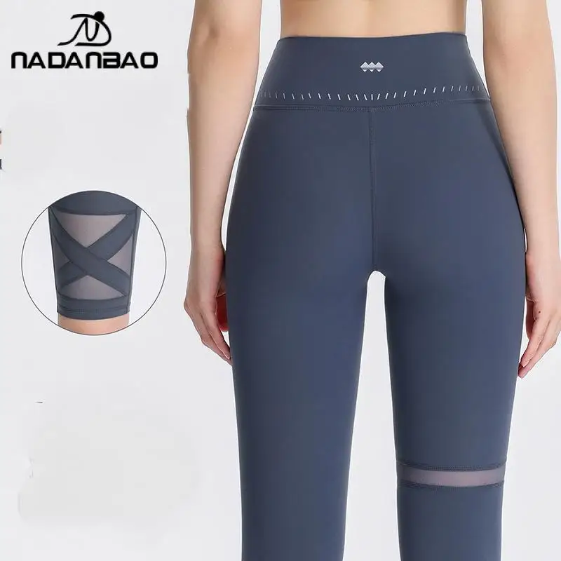 Nadanbao Sexy Mesh Stitching Naked Pants High Waist Peach Hip Leggings Women's Pilates Yoga Pants Fitness Sports Running Bottoms
