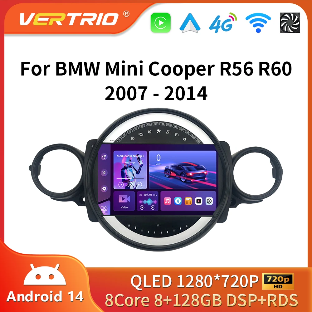Android16 pour BMW MINI Cooper R56 R60 2007 - 2014 autoradio systèmes intelligents Navigation GPS Carplay Android auto WIFI 5G QLED