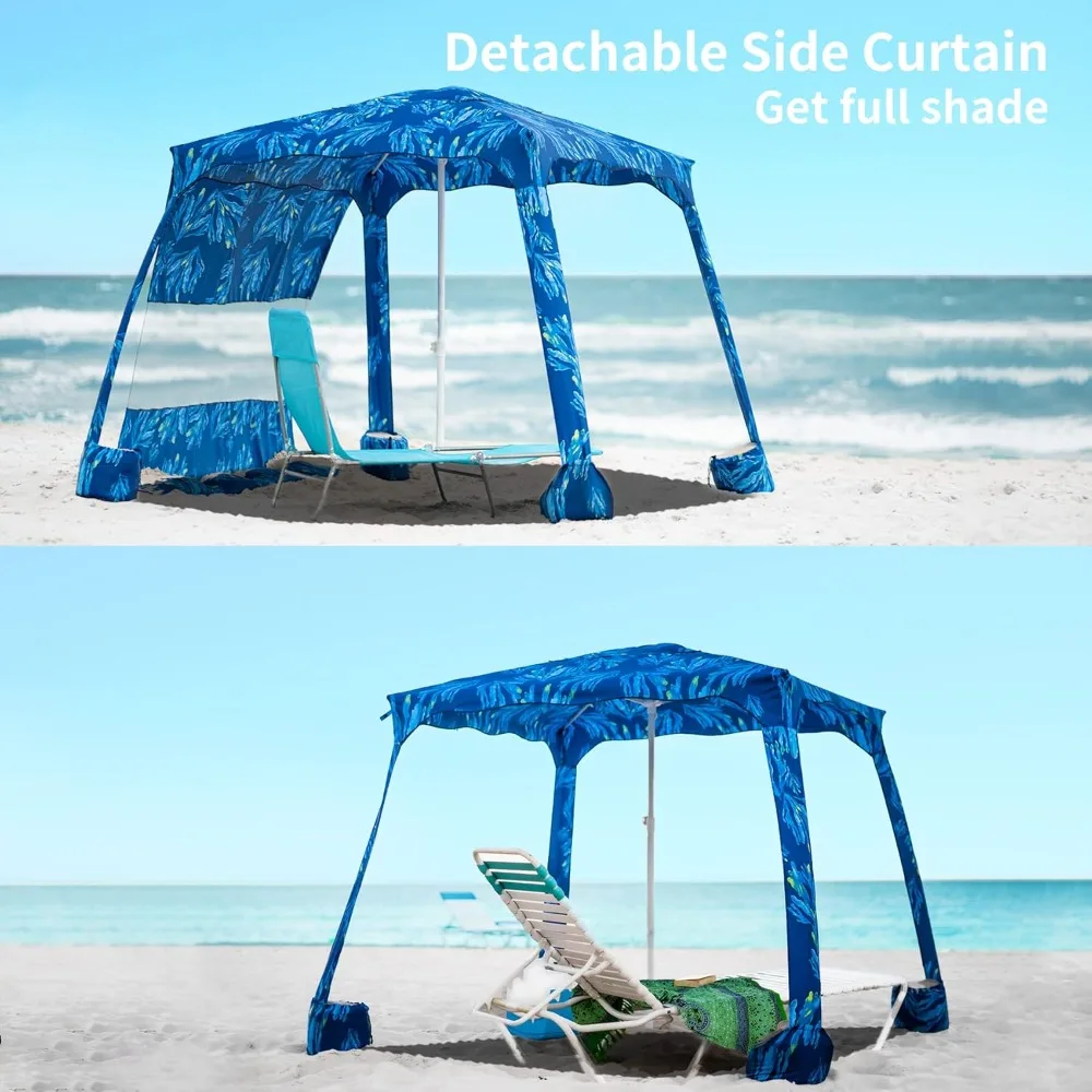 Toldo de playa de fácil instalación y desmontaje, carpa de playa Cool Cabana con bolsillos de arena, refugio solar instantáneo con pared solar de privacidad