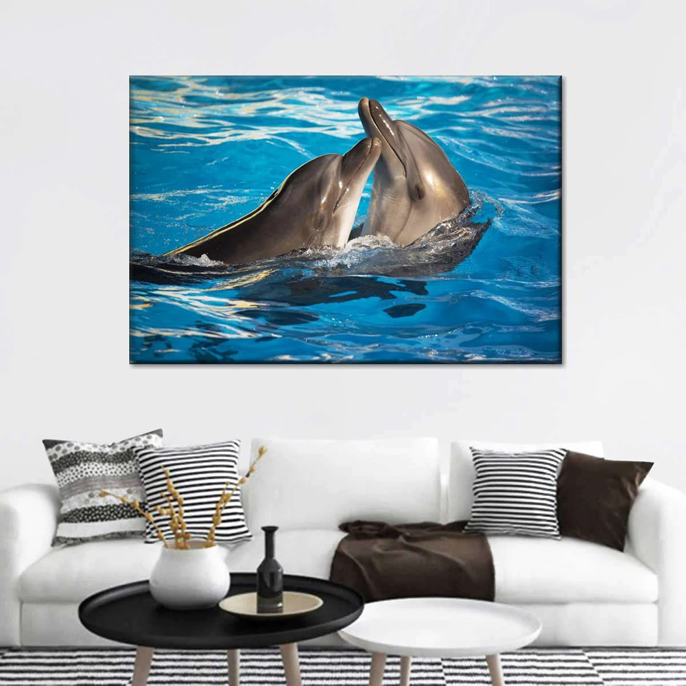 Leaping Dolphins In Hawaii Wall Pictures Canvas Painting Wall Art Natural Sea Life Posters and Prints for Living Room Home Decor