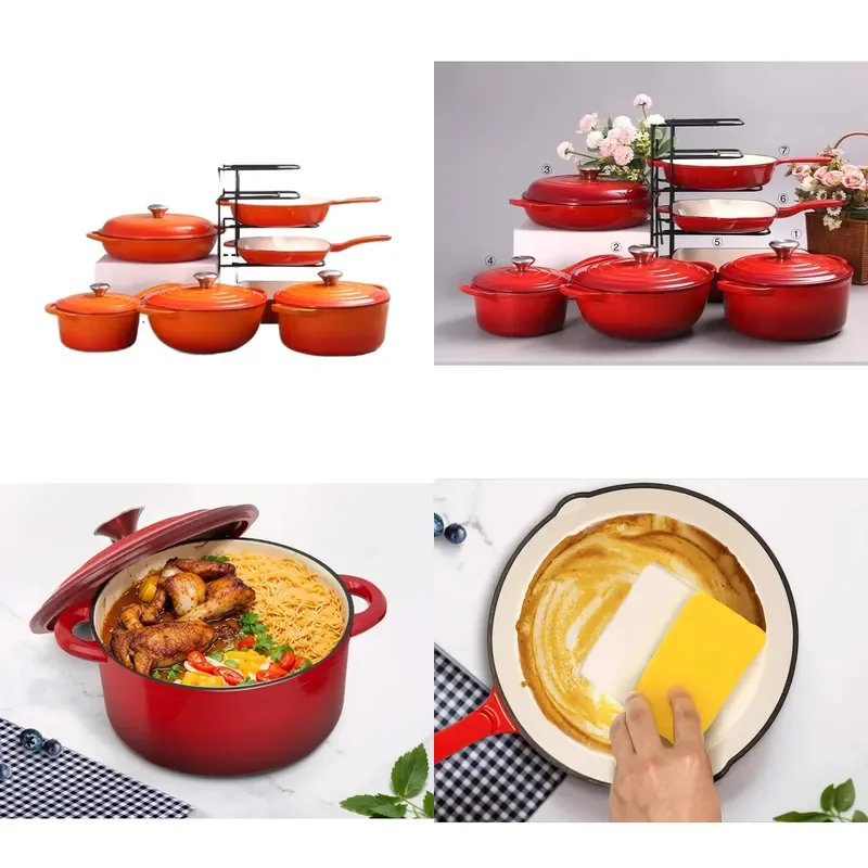 Cast Iron Enamel Pot Set Uncoated Pan Multifunctional Single Bottom Cast Iron Lid Stockpot Casserole New Wholesale