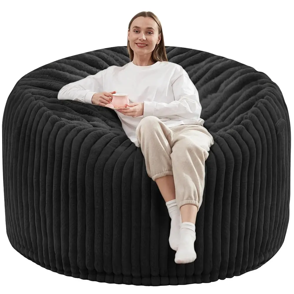 

Bean Bag Chair, 4' Beanbag Chairs With Memory Foam Filling For Adults, Soft Bean Bags With Corded Plush Fur Cover For Living