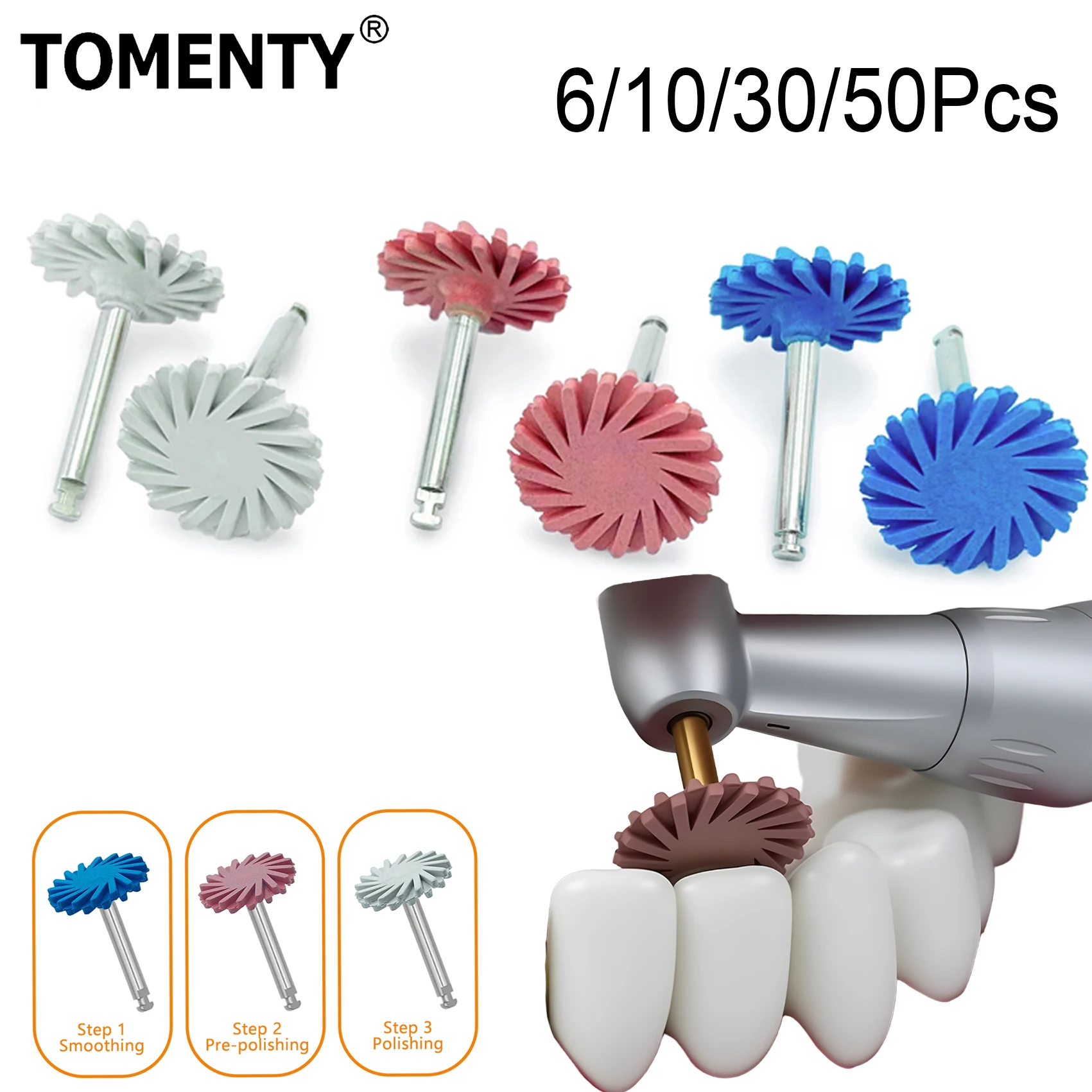 Polisseuse dentaire en caoutchouc, résine Composite, système de polissage diamant, fraises de 4mm, roue RA, brosse flexible en spirale, outils de dentisterie, 6 pièces